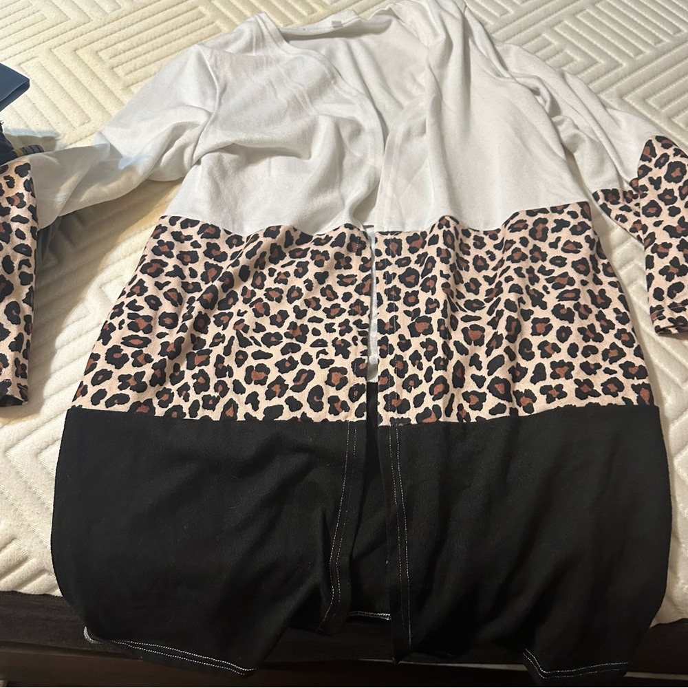 Leopard print block long Cardigan
